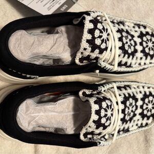 Hey Dude Black and White Crochet Flats